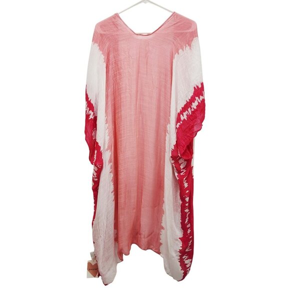 Tie Pink White Kimono Cardigan Open Front Lightweight Cover-Up One SZ Womens - Picture 3 of 6